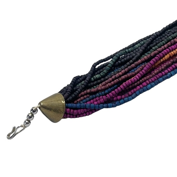 VTG Multi Strand Seed Beaded Multi Colored Boho Necklace - Picture 12 of 15